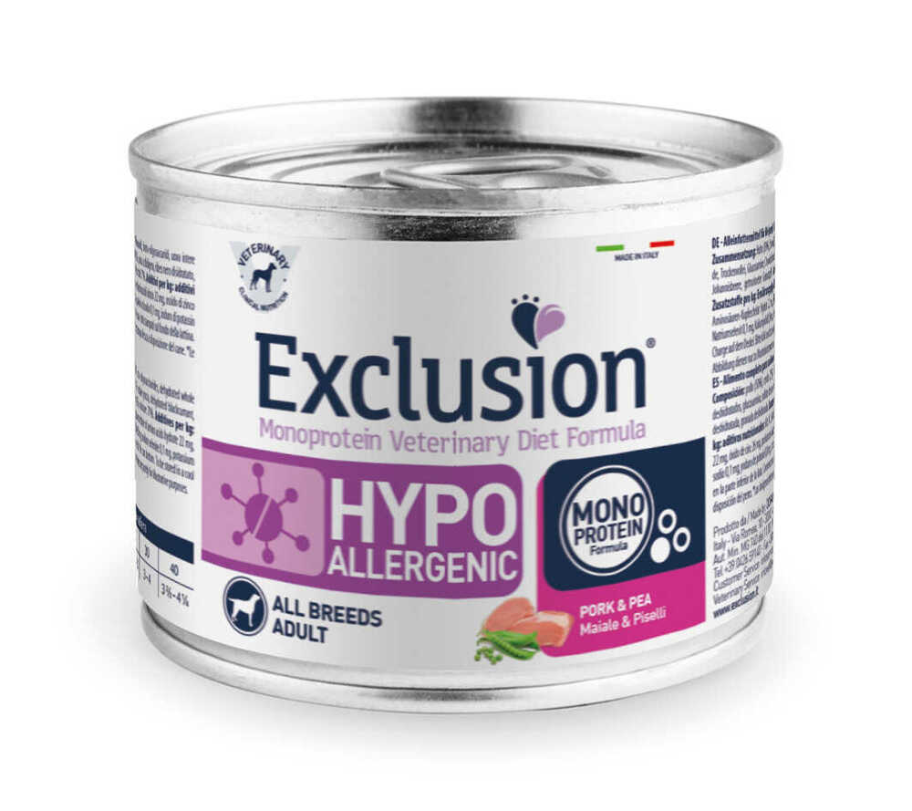 Mokra karma dla psa Exclusion Hypoallergenic dorosłe psy wieprzowina i groszek 200g 1