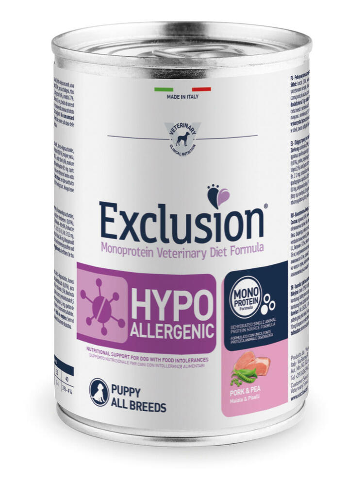 Mokra karma dla szczeniaka Exclusion Hypoallergenic wieprzowina i groszek 400g 1