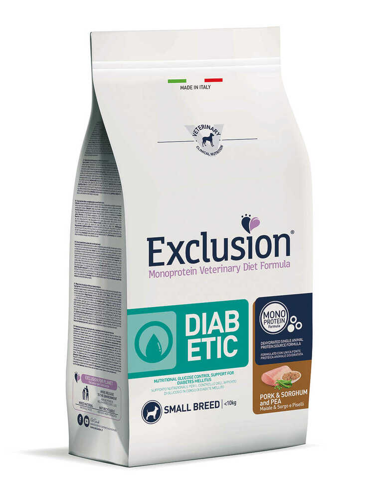 Karma dla psa Exclusion Diabetic małe rasy wieprzowina i sorgo z groszkiem 2kg 1