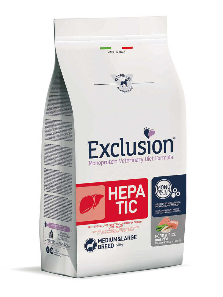 Karma dla psa Exclusion Hepatic średnie/duże rasy wieprzowina ryż i groszek 2kg 1