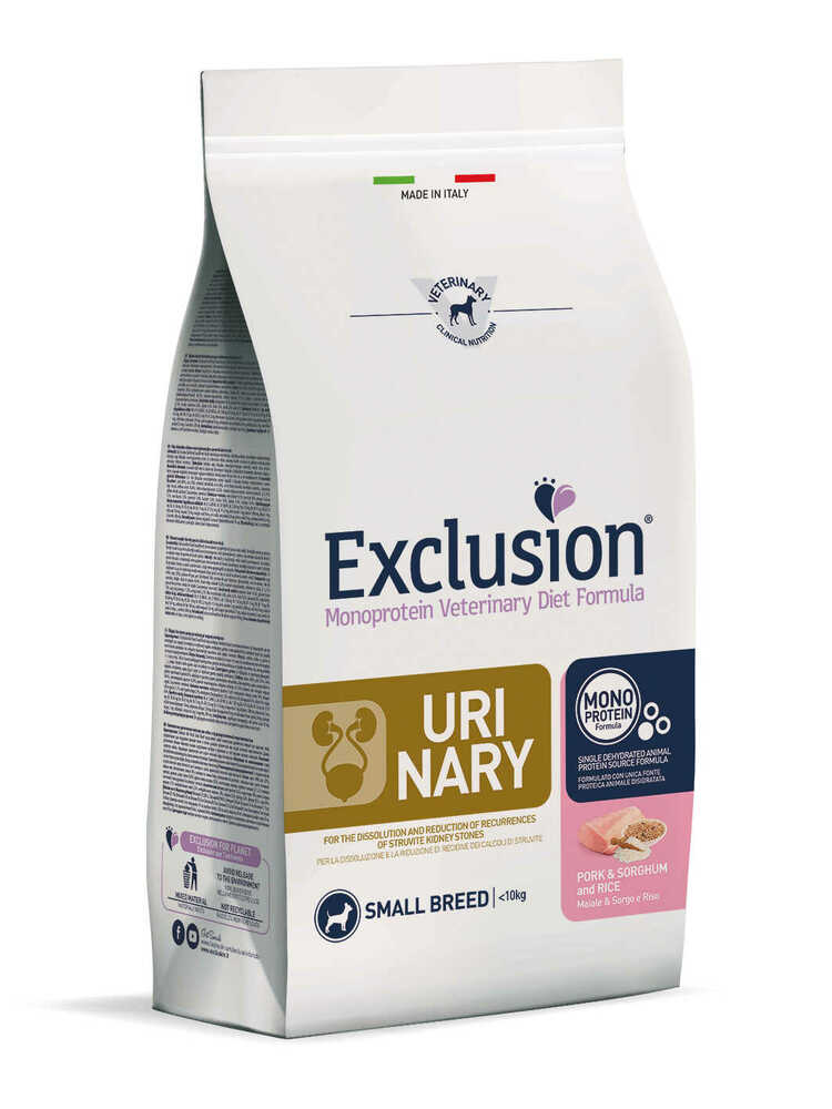 Karma dla psa Exclusion Urinary małe rasy wieprzowina, sorgo i ryż 2kg 1