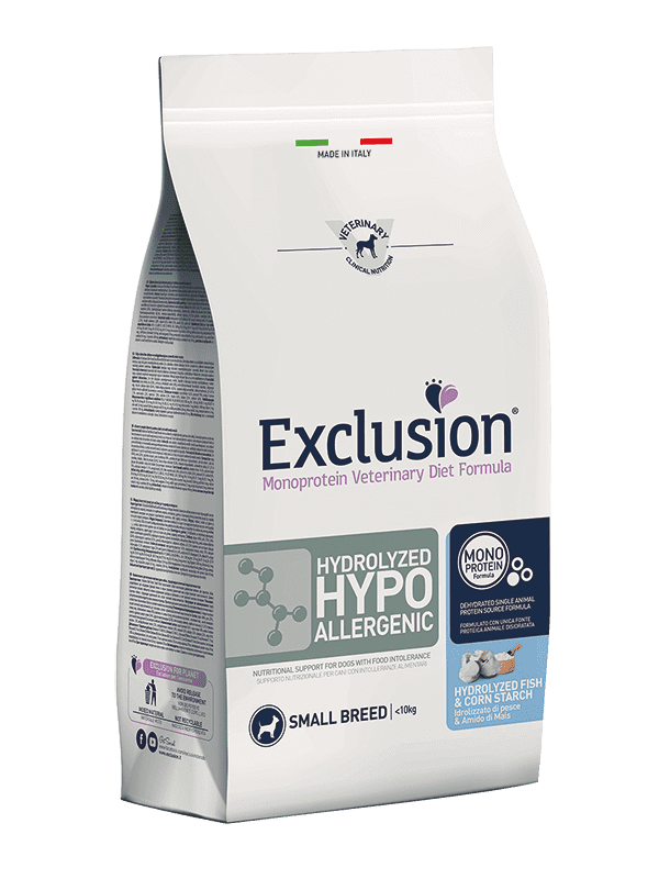 Karma dla psa Exclusion Hydrolyzed Hypoallergenic małe rasy ryba i skrobia kukrydziana 2kg 1