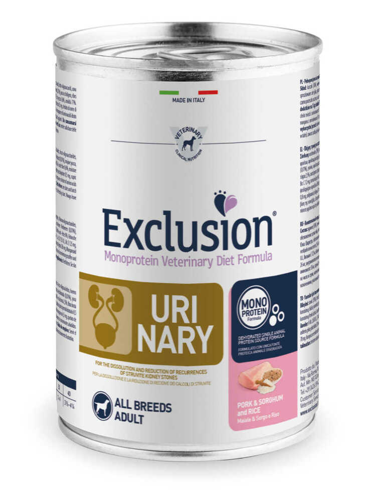 Mokra karma dla psa Exclusion Urinary dorosłe psy wieprzowina, sorgo i ryż 400g 1