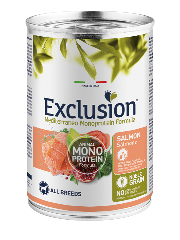 Mokra karma dla psa Exclusion Mediterraneo dorosłe psy łosoś 400g 1