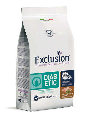 Karma dla psa Exclusion Diabetic małe rasy wieprzowina i sorgo z groszkiem 2kg 1