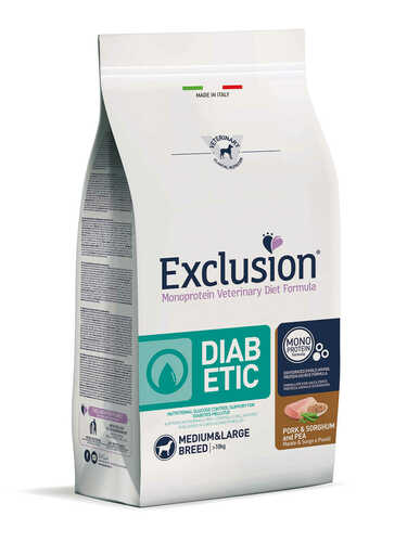 Karma dla psa Exclusion Diabetic średnie/duże rasy wieprzowina i sorgo z groszkiem 2kg 1