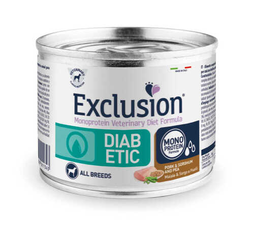 Mokra karma dla psa Exclusion Diabetic dorosłe psy wieprzowina, sorgo i groszek 200g 1