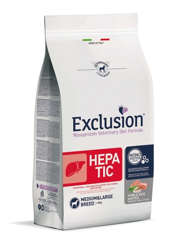 Karma dla psa Exclusion Hepatic średnie/duże rasy wieprzowina ryż i groszek 12kg 1