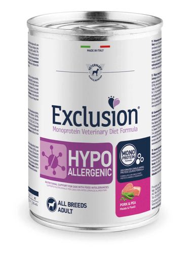 Mokra karma dla psa Exclusion Hypoallergenic dorosłe psy w wieprzowina i groszek 400g 1
